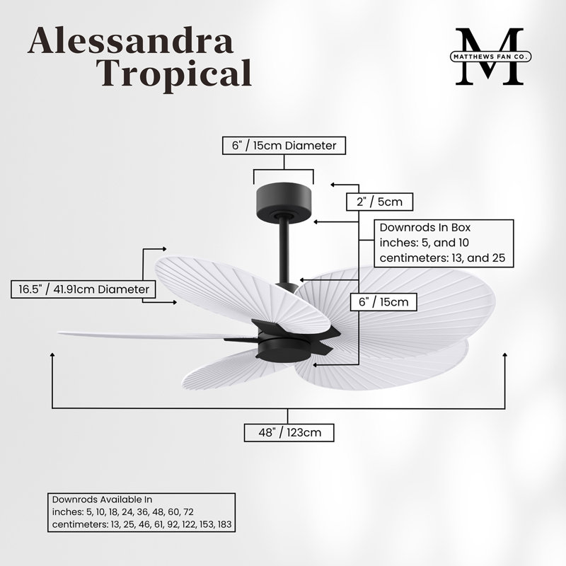 Alessandra - Ventilateur de plafond à cinq pales, Noir mat, Blanc mat