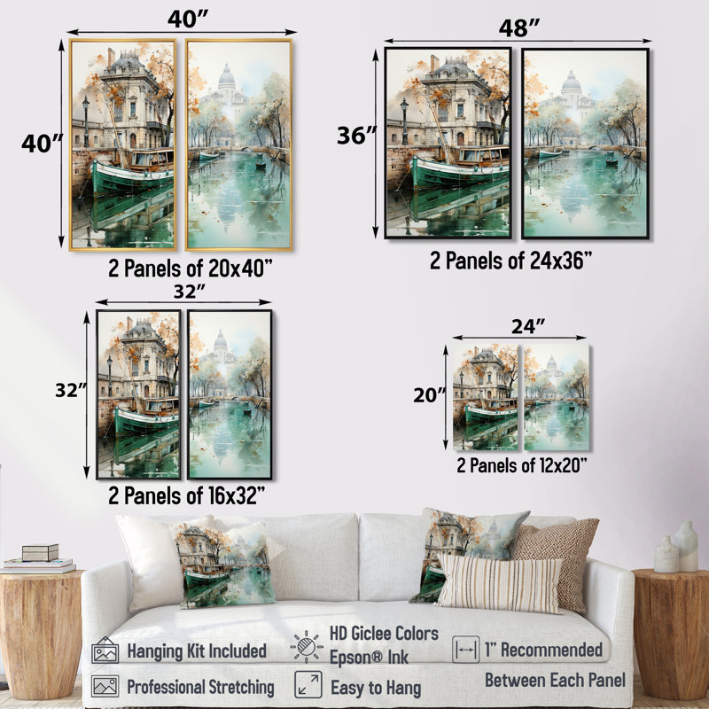 «Paris Canal Saintmartin Reflections I», art mural vert, 36" H x 48" W, Wrapped Canvas, Does Not Apply