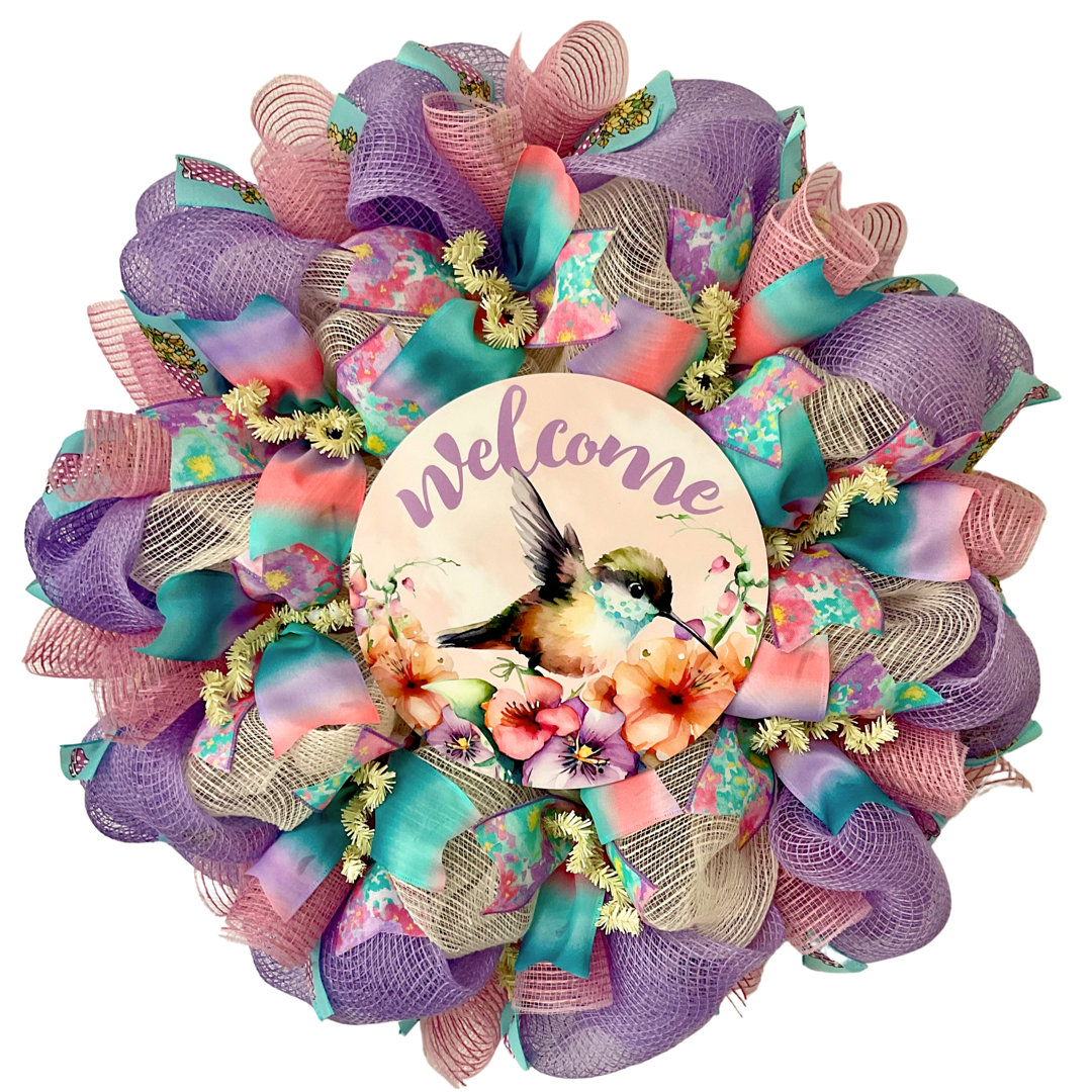 Welcome Spring or Summer Wreath with Pastel Bird Red Barrel Studio®