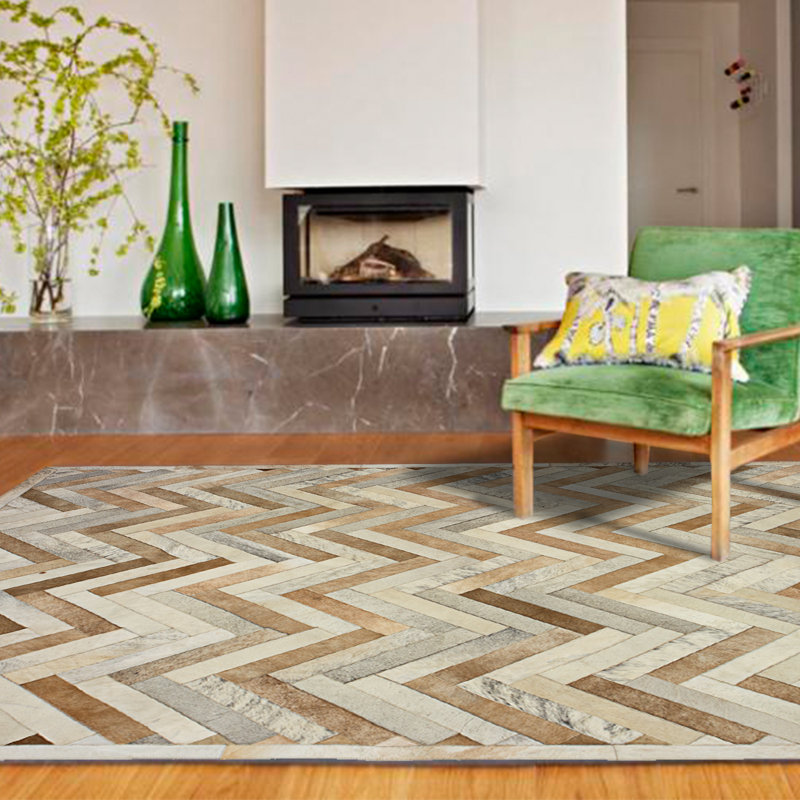Plutus Cowhide Chevron Area Rug, Rectangle 10' x 14'