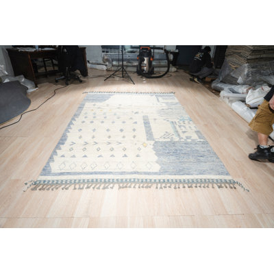 Modern Marrakech Ivory Hand-Knotted Wool Area Rug