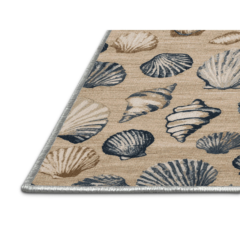 Washable Seashells Nautical Area Rug, Round 7'