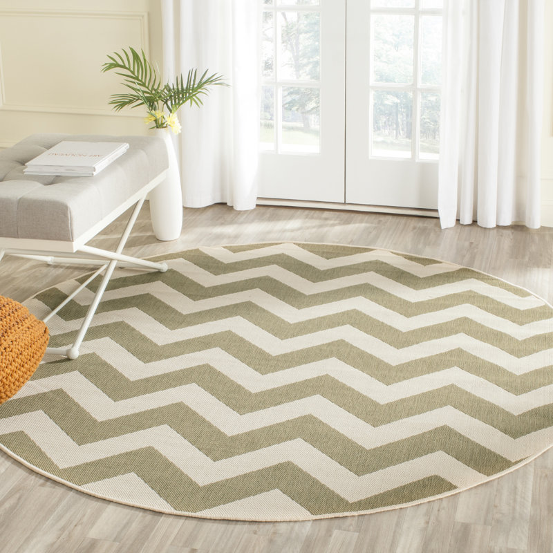 Arneshia Cotton Green/Beige Indoor/Outdoor Area Rug, Round 5'3"