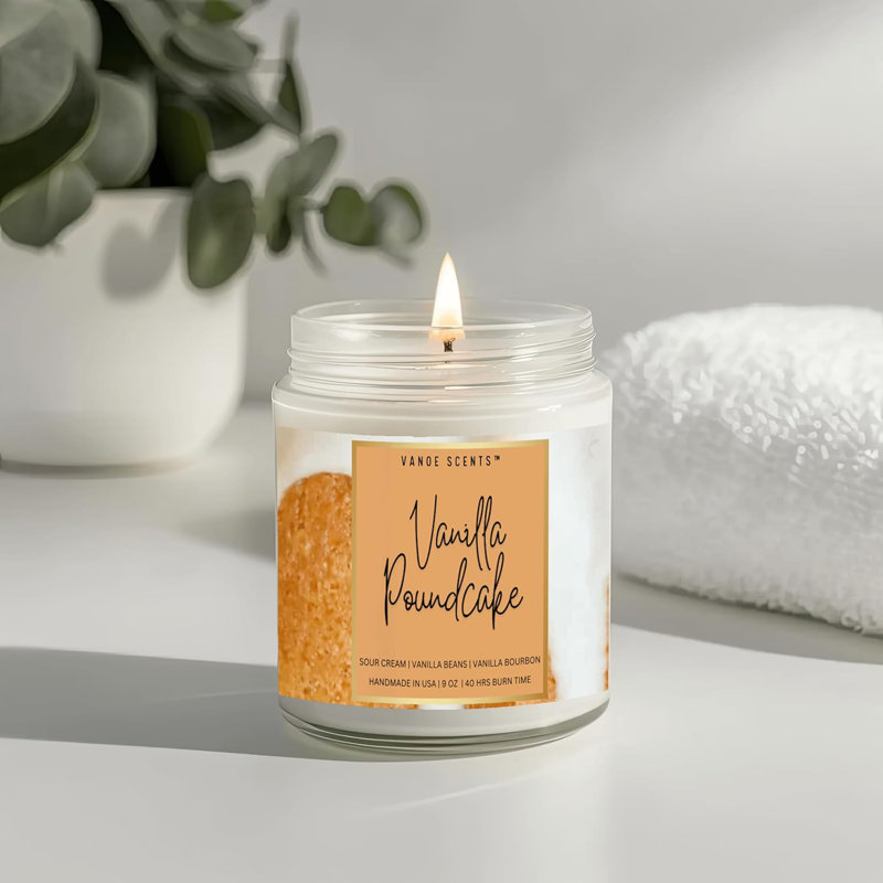  | Vanilla Poundcake Scented Candle | 40 Hours Burn Time | 9Oz Clear Jar With Gold Lid