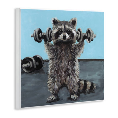 Plaque murale Fitness Raccoon avec poids, design Studio Bautista