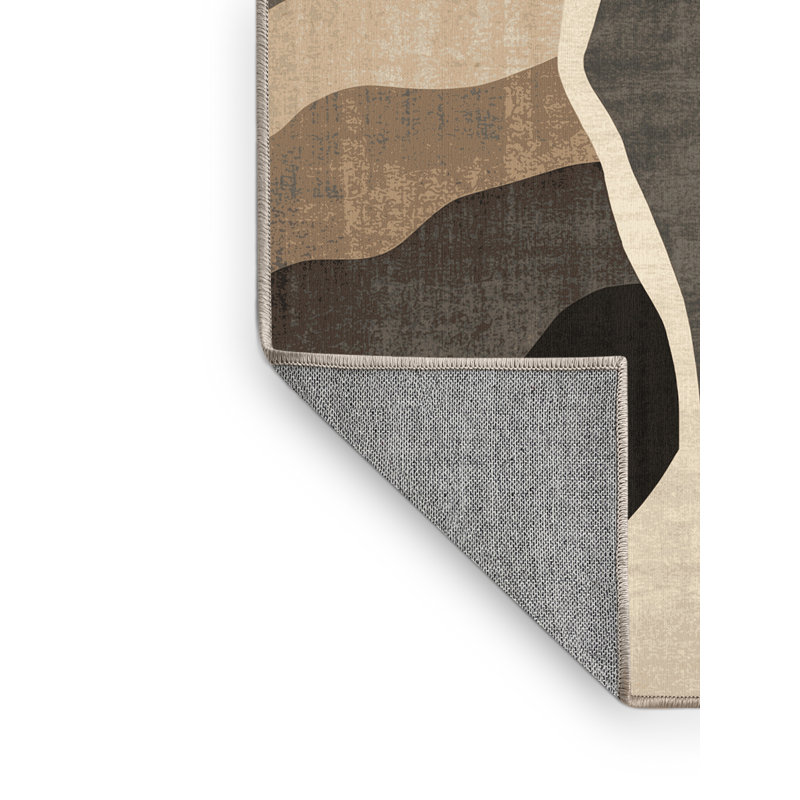 Machine Washable Yonkers Ice Climbing Scene Rustic Rug in Gray – Beige Binding, 8x12