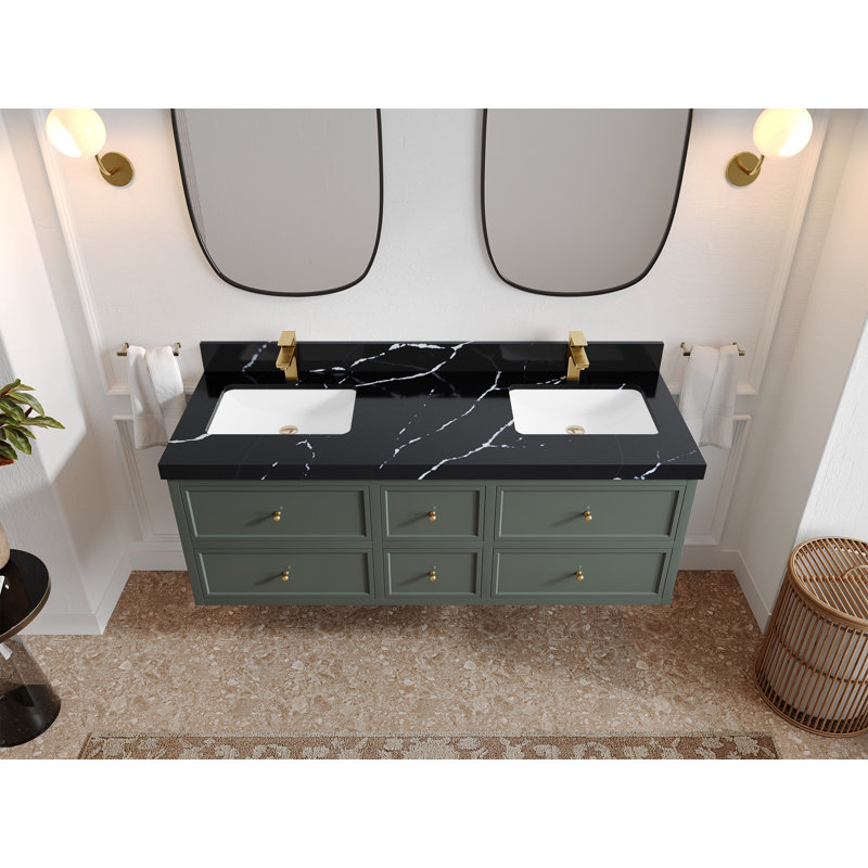 Meuble-lavabo double flottant 60 po avec dessus en quartz Roswell