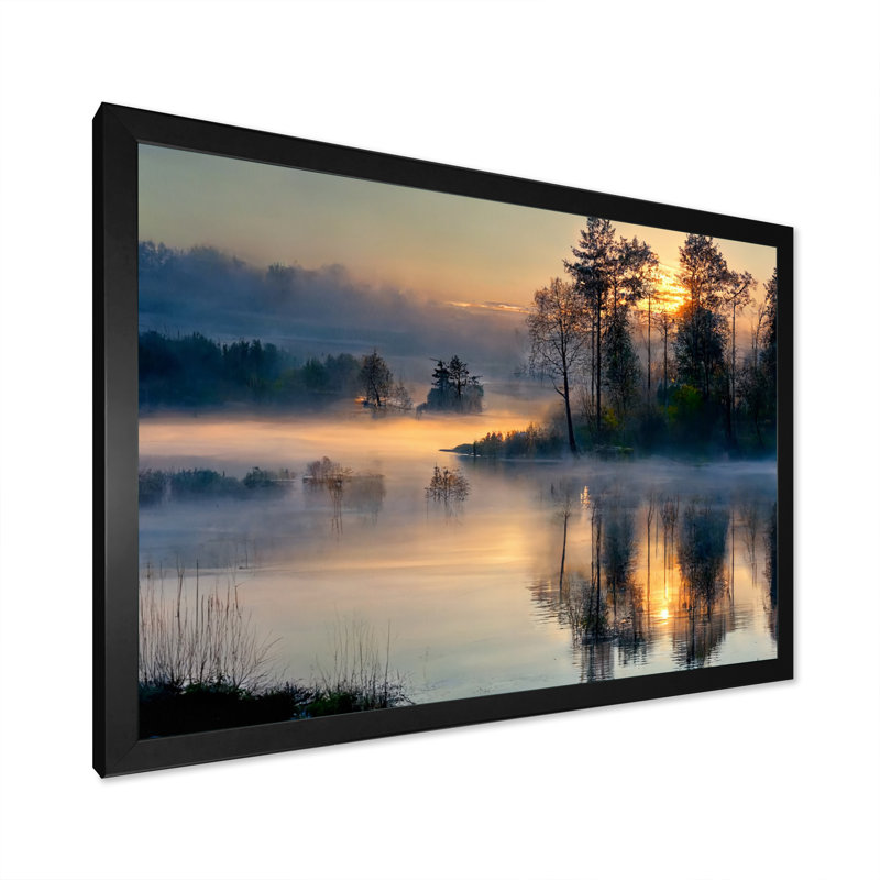Rasheed matin brouillard au-dessus du lac coucher de soleil II - art mural lac, Cadre simple noir