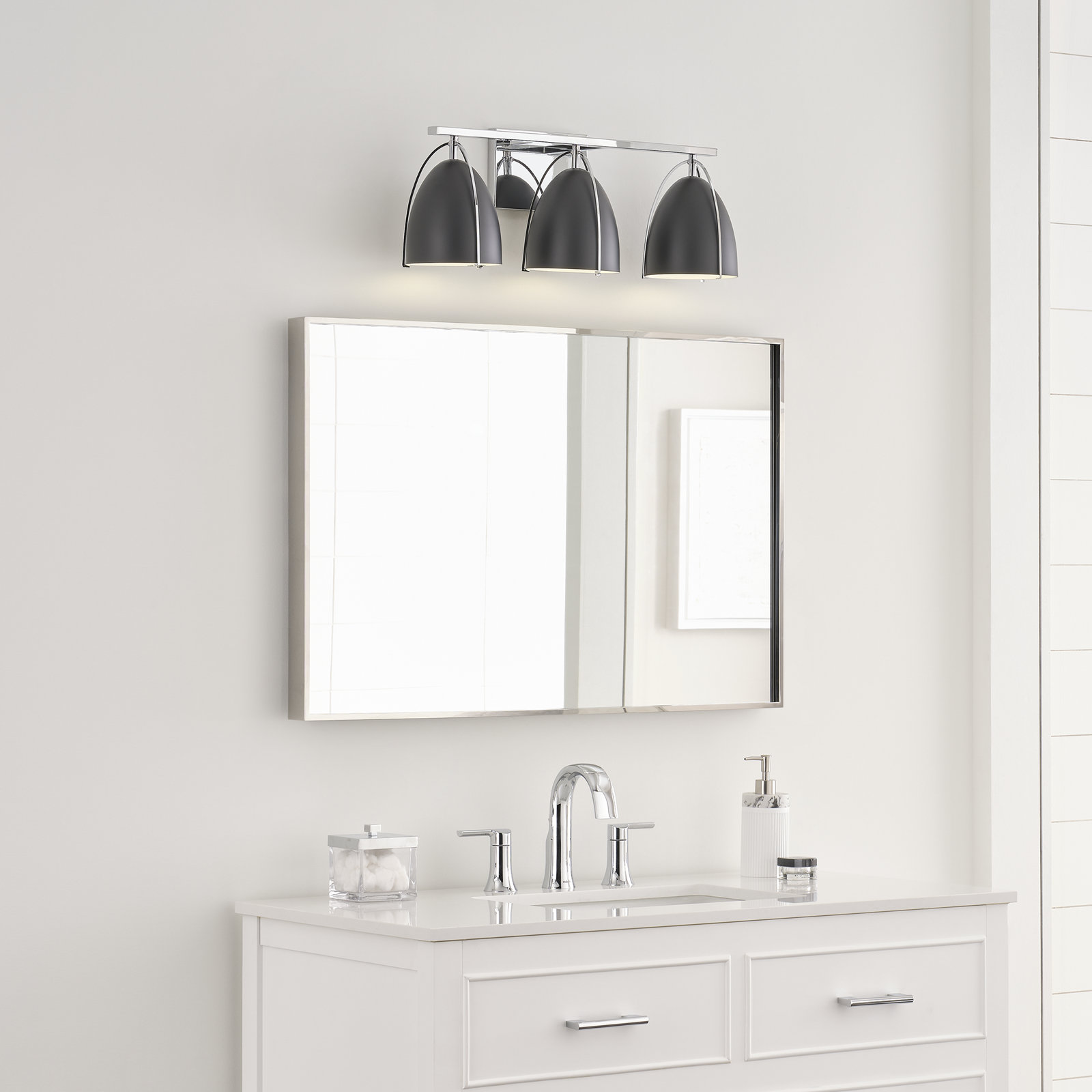 Noel 3-Light Dimmable Steel Vanity Light , Chrome, No
