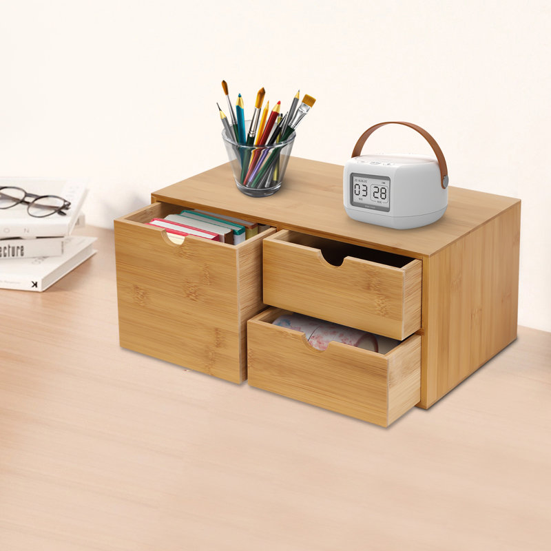 Mini boîte de rangement de bureau en bambou avec trois tiroirs Adalard