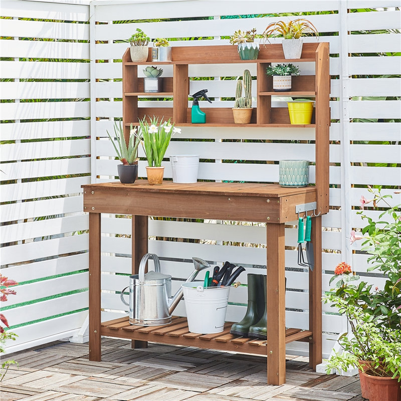 Kubilay Fir Potting Bench with Display Rack