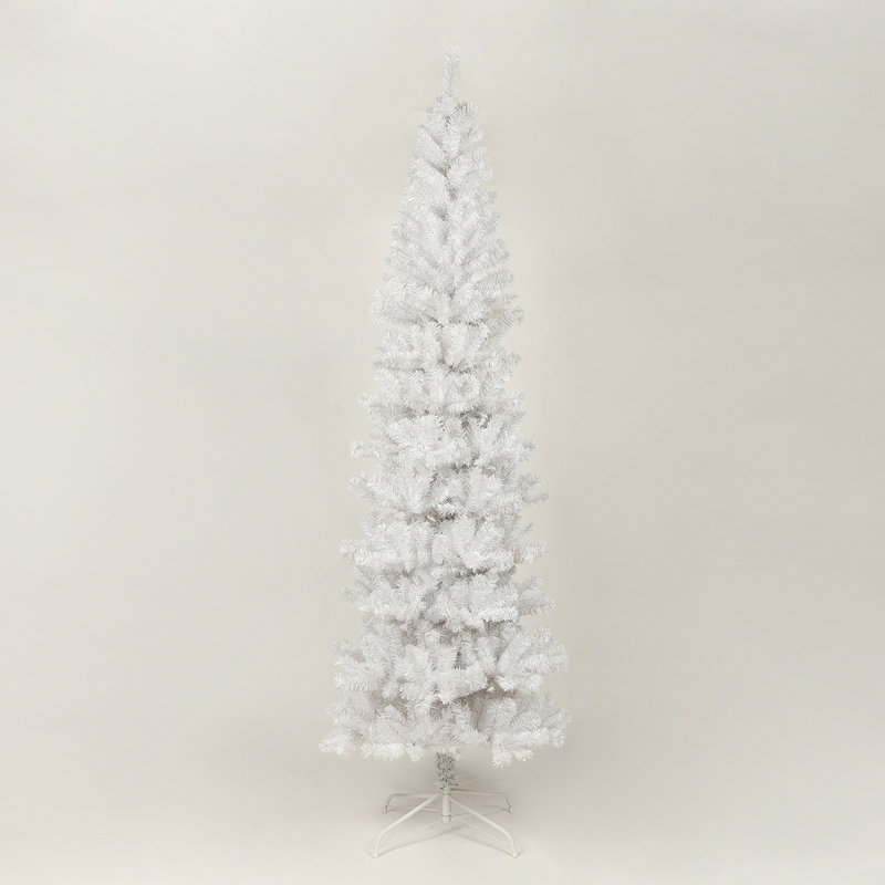 Arbre de Noël artificiel blanc 7,5 pi avec base en métal pliable, Blanc