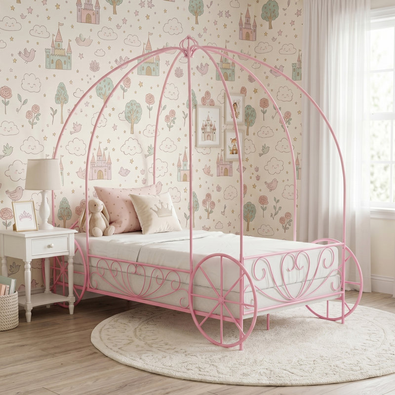 Lit simple en métal Larrison, Rose