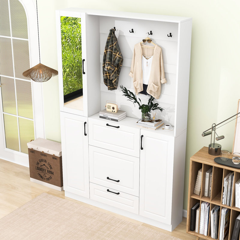 Solution de rangement compacte pour hall d'entrée avec tablettes, porte-clés et tiroirs