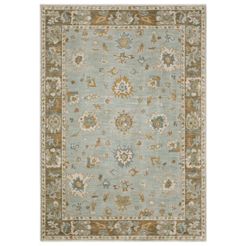 Graicyn Bordered Traditional Teal/ Rust Area Rug, Rectangle 6'7" x 9'9"