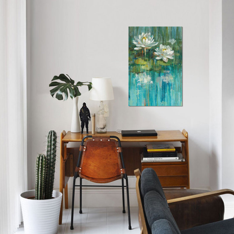 « water lily étang panel ii », reproduction d’art sur toile, H 26 po x l 40 po x P 1,5 po, Toile tendue, Pas de tapis