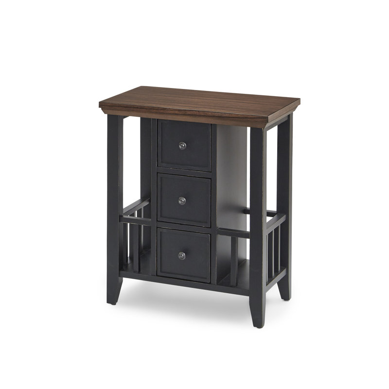 Table de rangement pour magazines en bois massif, Noir, Cerisier brun