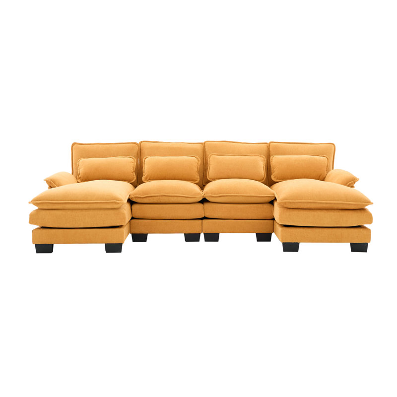 Canapé modulaire Chenille, Chenille jaune moutarde
