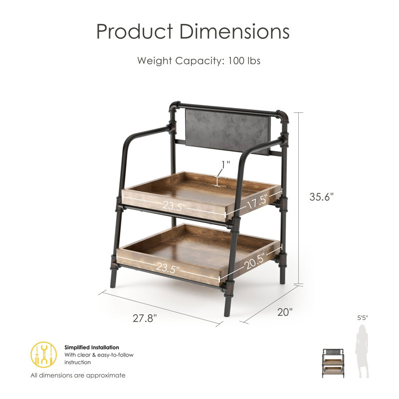 Eliora Steel Ladder Bookcase, (2 Shelves) 34" H x 28" W x 20.5" D