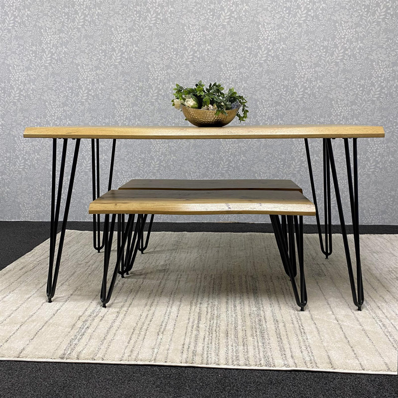 Arizona Dining Table and 2 Benches Set, H75cm x L117cm x W77cm