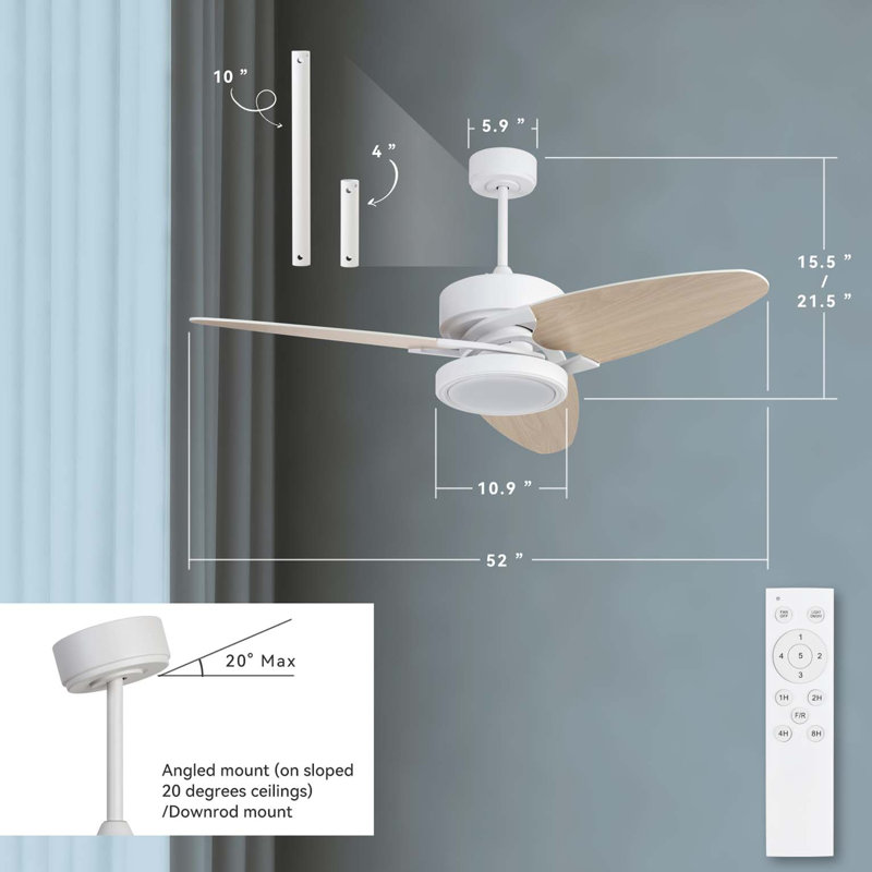 Ventilateur de plafond intelligent à DEL blanc avec télécommande 52 po Light Pro