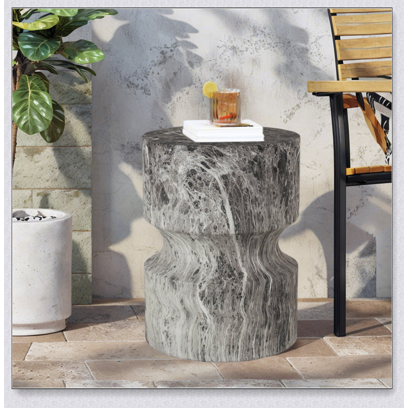 Table de bout d'extérieur en ciment pour patio et jardin, décor de faux terrazzo, petite table d'appoint ronde moderne, utilisation intérieure et extérieure