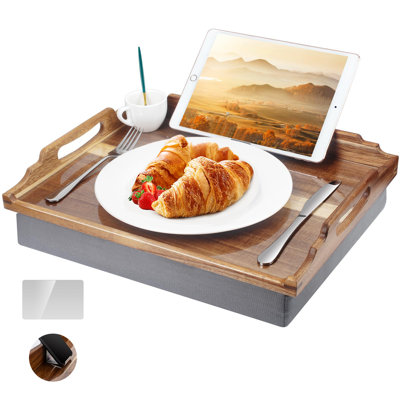 Padded Lap Table, Wooden Bed Dining Table, Recliner Lap Tray, Breakfast Tray, TV Dinner Bed Food Tray