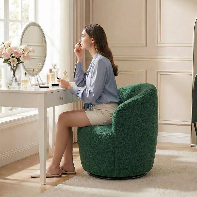 Teddy Fabric Swivel Accent Armchair Barrel Chair, Emerald Green