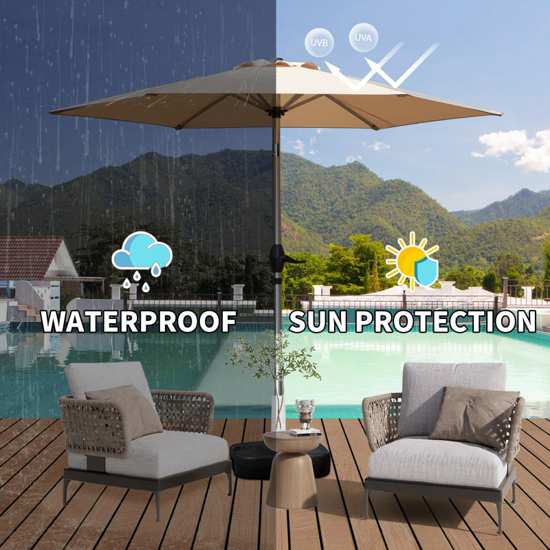 Parasol de patio, parasol de table d'extérieur avec bouton poussoir inclinable et manivelle, Beige
