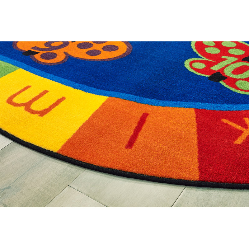 ABC 123 Butterflies Counting Literacy Tufted Blue/Red/Orange Classroom Area Rug, Oval 6'9" x 9'5"
