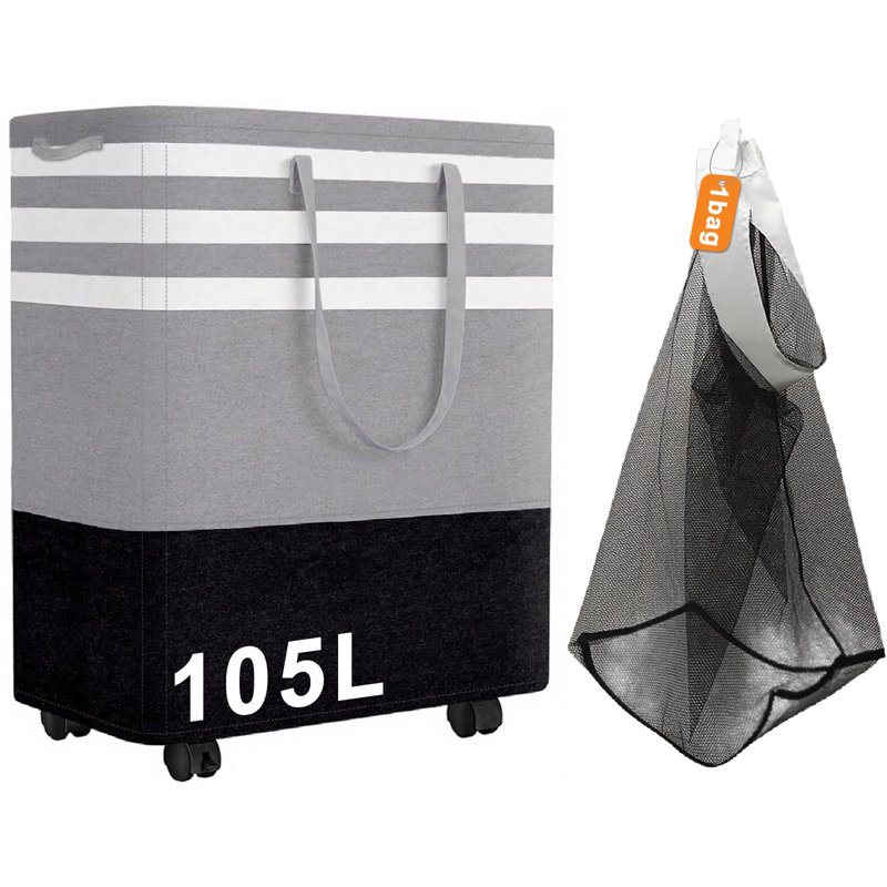 Large Laundry Hamper,Laundry Basket With 4 Wheels, Collapsible Waterproof Clothes Basket, Freestanding Hamper With Handles For Bedroom, Bathroom, Laundry Room