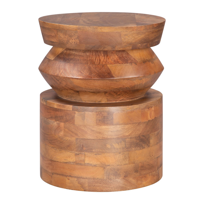  Table de bout à piédestal en bois massif de 19,1 po de hauteur