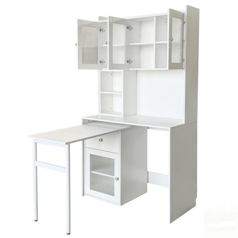Bureau d'ordinateur polyvalent avec porte en verre, bibliothèque, huche et bureau rotatif pour le bureau à domicile ou le bureau