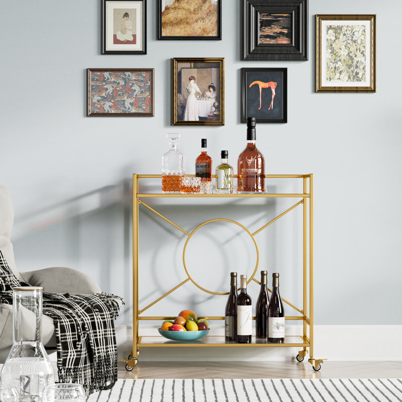 Talar Metal Bar Cart Simply Assembled with ONLY 4 Screws, Transparent Tempered Glass, Gold