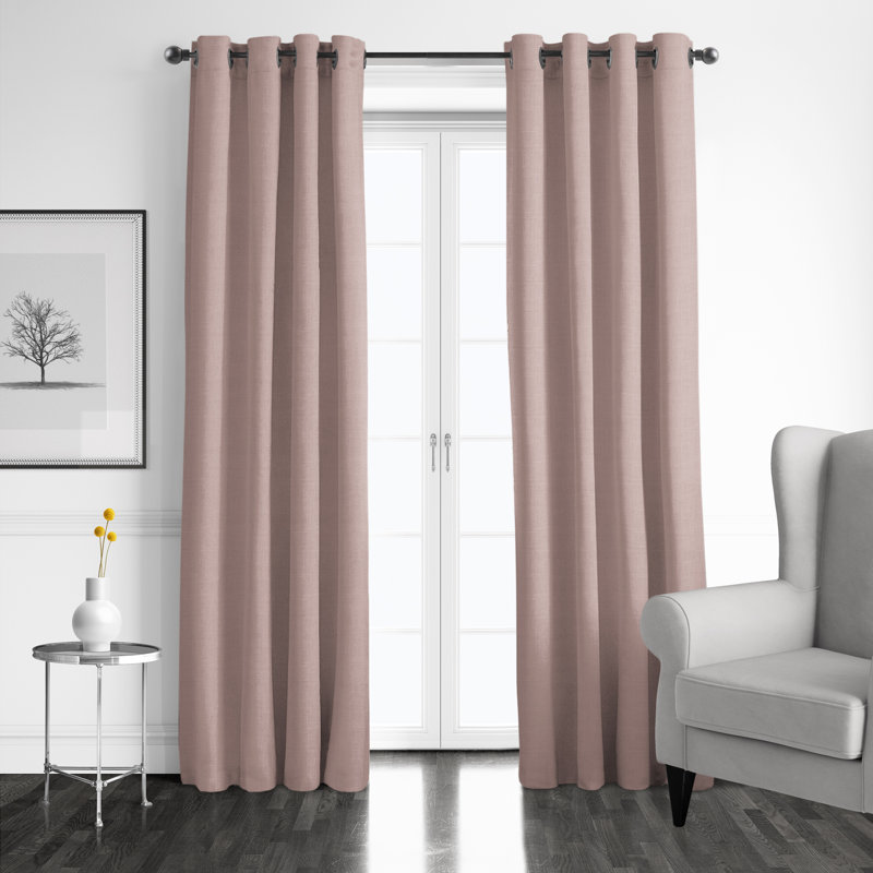 Elsie Linen Look Grommet Drapery Panels Pair, 50"W x 132"L, French Pink