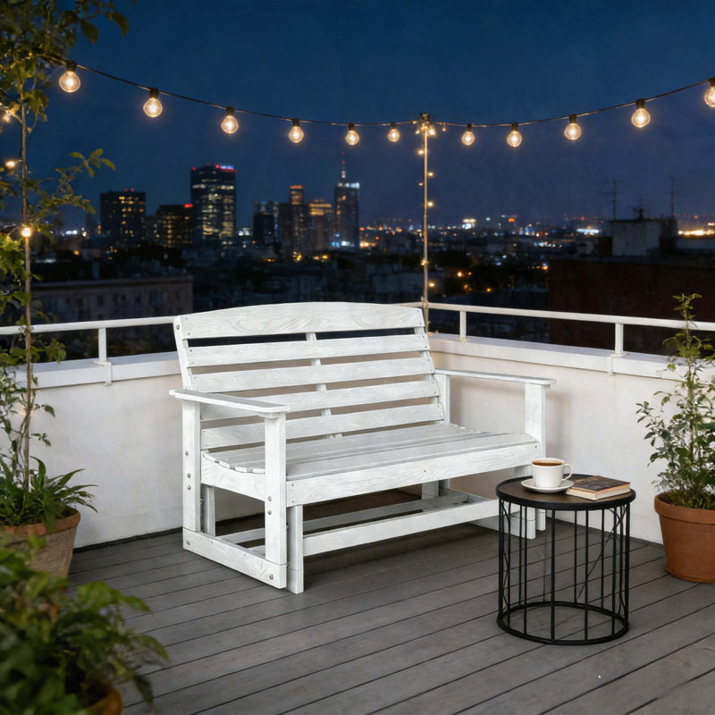 HDPE Outdoor Glider Bench for Two (Distressed White), White