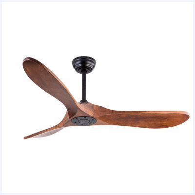 Ventilateur de plafond en bois naturel avec télécommande, ventilateur de plafond de 52 pouces à 3 pales, moteur à courant continu réversible à 6 vitesses moderne pour patio, salon, chambre à coucher, porche