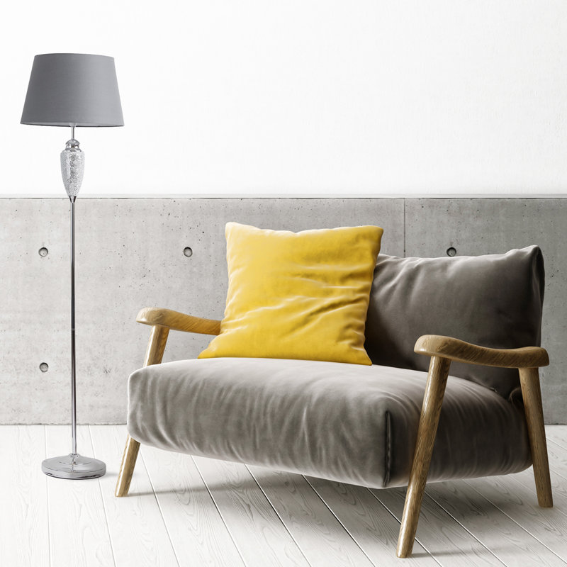 Indiana 159cm Polished Chrome With Mirrored Crackle Glass Detail Traditional Floor Lamp