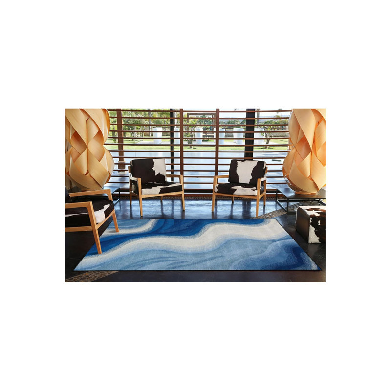 Tapis tissé ondulé lavable à motif mer, Sous-tapis rectangulaire de 3 pi 3 po x 4 pi 11 po