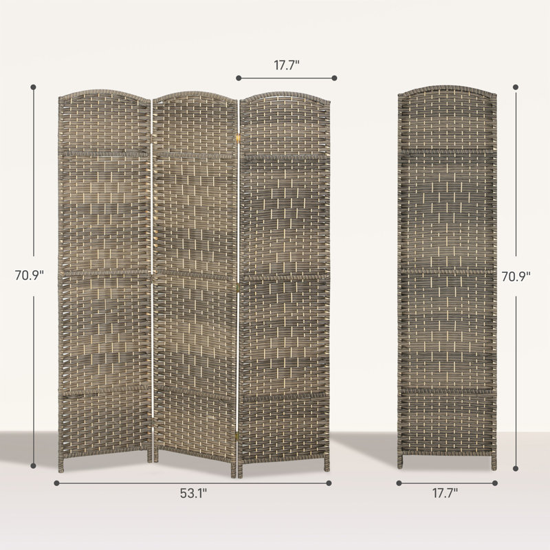 Paravent 3 panneaux, écran d'intimité pliant de 6 pi de hauteur, cloison murale autoportante tissée à la main pour bureau à domicile, chambre à coucher, chêne rustique foncé, bois