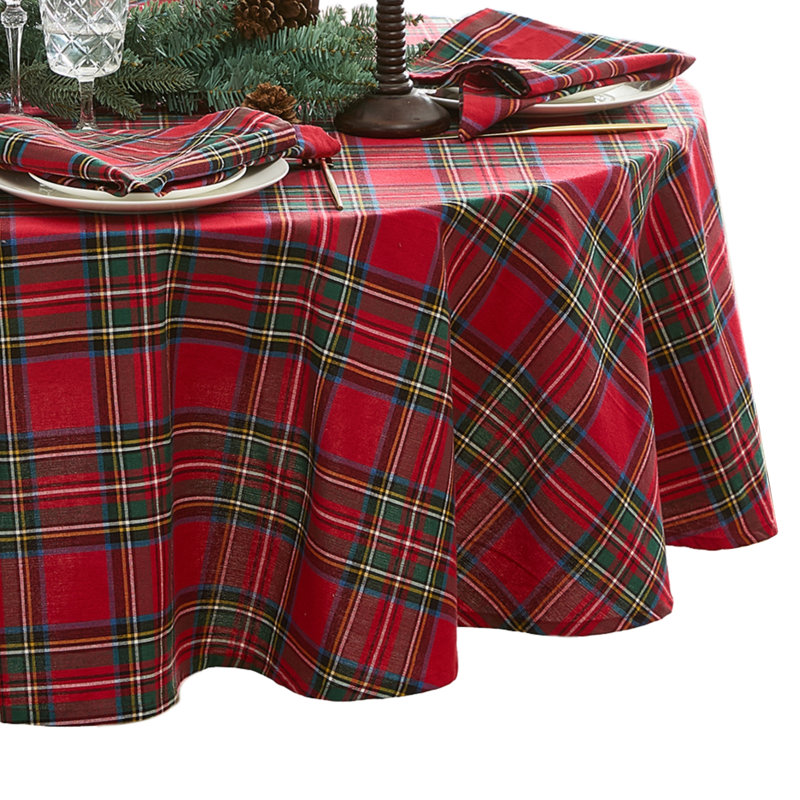 Kayleigha Holiday Plaid Christmas/Winter Cotton Round/Oval Tablecloth, Red, 70'' D X 70'' L