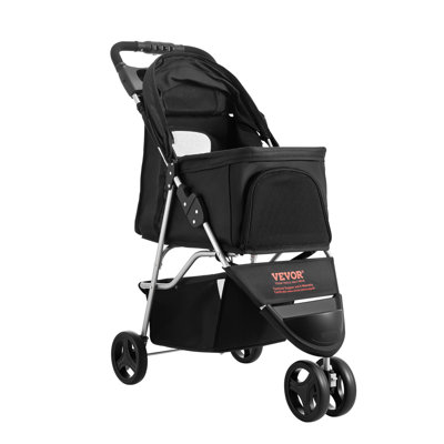 Poussette pour animal de compagnie, capacité de poids de 35 lb, chariot pliable pour poussette pour chien, poussette pour chat à 3 roues avec fenêtres en filet et porte-gobelets, poussette portative pour animal avec frein, pour petits et moyens animaux de compagnie