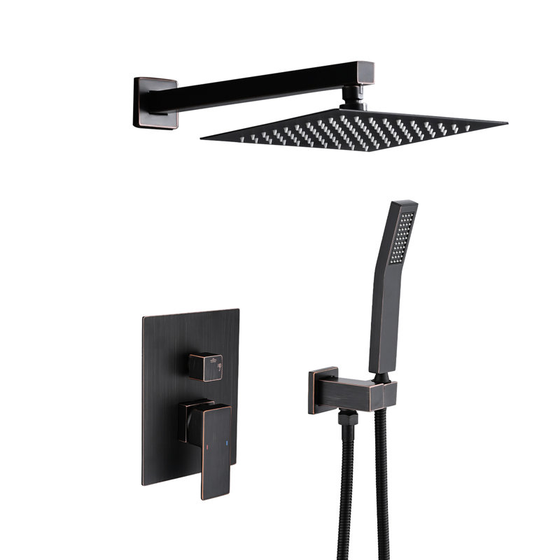 Oil-rubbed Bronze Shower With 10" Natural Rainfall Head And Portable Handheld Faucet For Bath Wall Mounted Bathroom In Finish