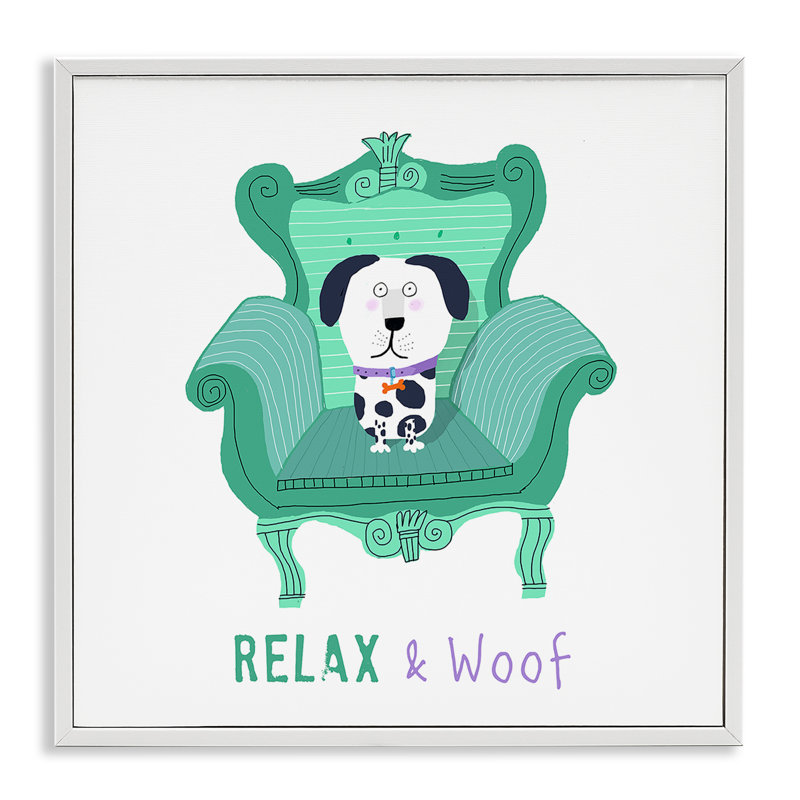 Art de giclée Relax & Wouf par Carla Daly, Estampe numérique encadrée blanc bord de mer, 17" H x 17" W