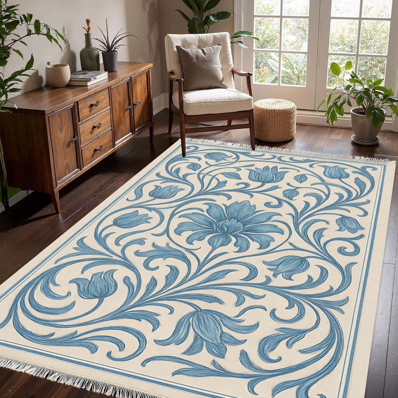 Tapis à volutes classique bleu et crème