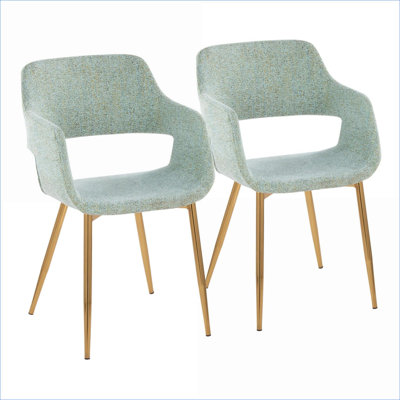 Set of 2 Ergonomic Fabric Dining Chairs, Gold Metal Contemporary Accent Chairs for Adults by LumiSource