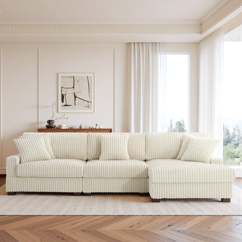 3 Seater Sectional, White Polyester/Foam Padding