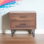 Walnut Finish Accent Table With 2 Storage Drawer Units And Metal Legs