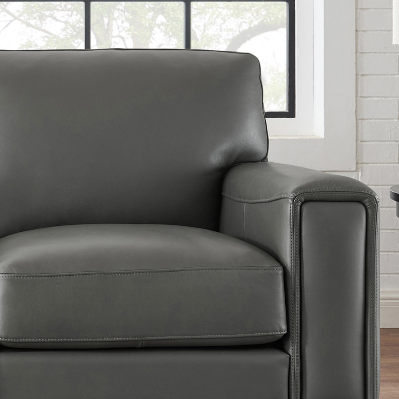 64.5'' Gray Genuine Leather Track Arm Loveseat
