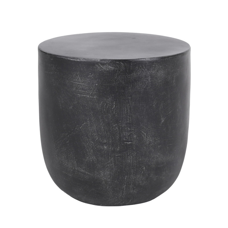 Saxie Light Weight Concrete Outdoor Side Table With Graceful Barrel Structure, Black